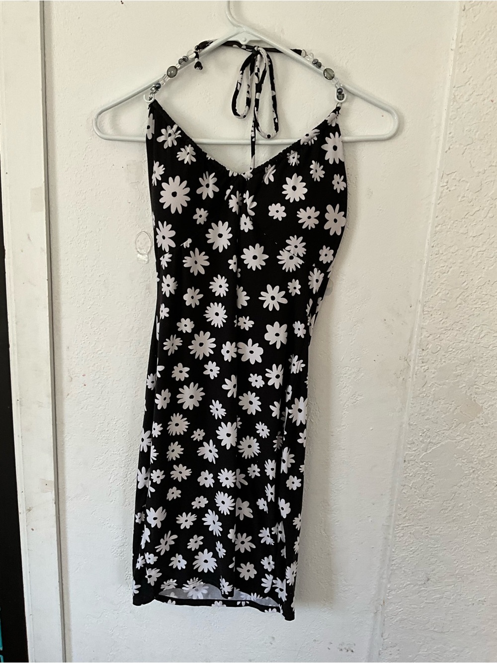 Black & White Daisy Halter Slip Dress